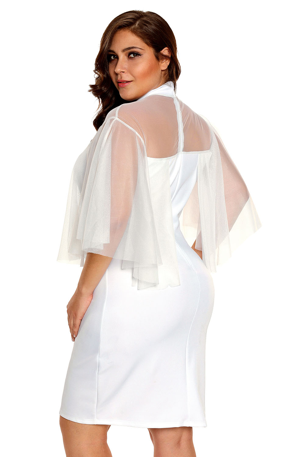 BY220153-1 White Plus Size Semi sheer Dress